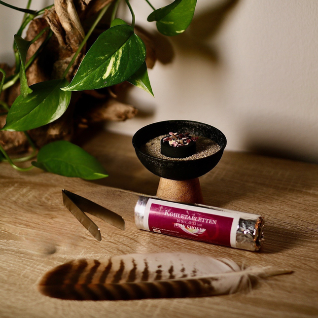 Premium Räucher Starter Set, mit Schale, Sand & Kohle | optional mit 2 Räuchermischungen nach Wahl | Einsteiger Set Räuchern | handgemacht