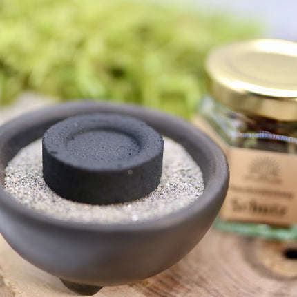 Beginner Räucher-Set „Elemente der Balance“ – Ton-Schale mit Kohle, Sand & 2 Räuchermischungen