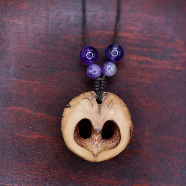 Schwarznuss Herz – Amethystperlen