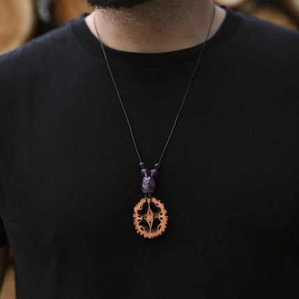 Schwarznuss Scheibe – Amethystperlen groß