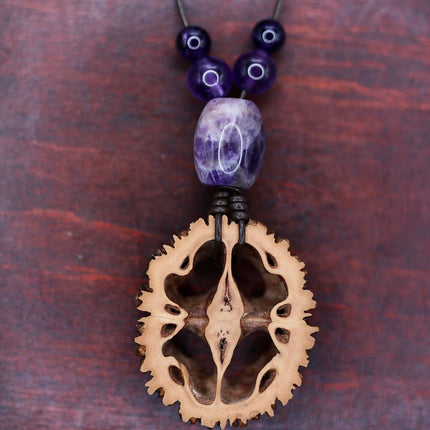 Schwarznuss Scheibe – Amethystperlen groß