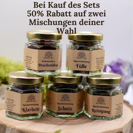 Premium Räucher Starter Set, mit Schale, Sand & Kohle | optional mit 2 Räuchermischungen nach Wahl | Einsteiger Set Räuchern | handgemacht